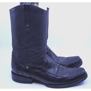 Reyme Boots Western Armadillo Black Leather Pointed Toe Side Zip Mex 28.5 US 9.5